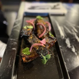 Black Garlic Suya Pork Sticky Ribs