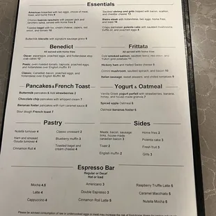 a menu for breakfast