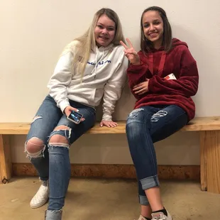 Tarin and Baylor waiting for the escape room to start!