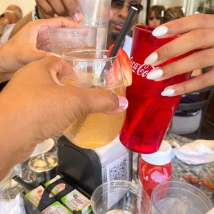 a group of people toasting at a table