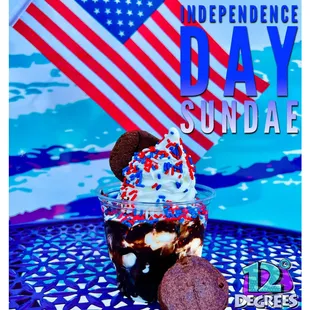 Independence Day Sundae
Made with:
Brownie Bites 
Vanilla Soft Serve 
Chocolate Sauce 
Red, White &amp; Blue Sprinkles