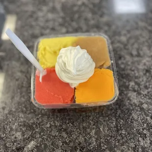 Cherry, banana, orange and root beer with vanilla soft serve