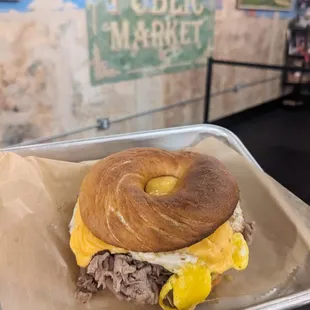 Steak, egg and cheese from Zen Bagels