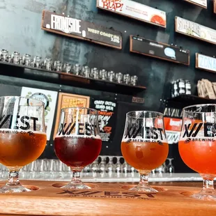 a row of beer glasses