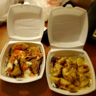 Fried green tomatoes and potstickers