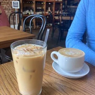 Iced coffee and almond milk latte