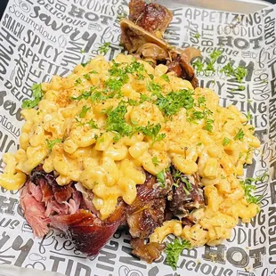 Southern Baked Mac + Cheese stuffed Turkey Leg