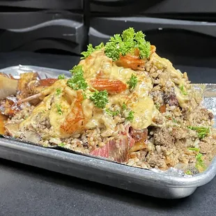 Dirty Rice + Shrimp Stuffed Turkey Leg