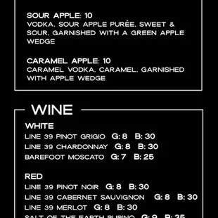 122 Bar Menu