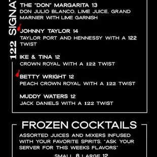 122 Bar Menu