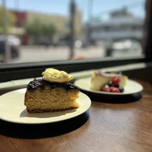Blueberry butter cake &amp; Basque cheesecake