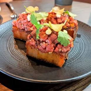 08/22/23 Spicy Handcut Steak Tartar, Garlic Chili-Almond Salsa Matcha, Crispy Potatoes, Garlic Aioli