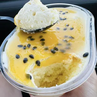 Passion fruit cake. Not bad but the passion fruit topping is very gelatinous.