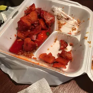 What a waste of money.  The rice we ate, the boneless spare ribs, fat alone.  I do t know how they expect people to eat this shit!