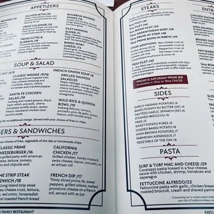 a menu for a restaurant