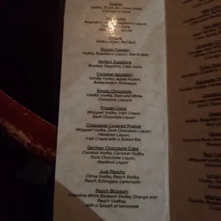 the menu of the restaurant