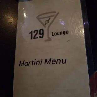 menu for martini menu