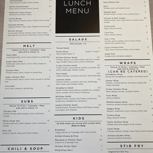Lunch menu