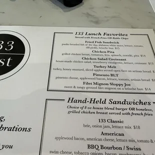 Lunch menu