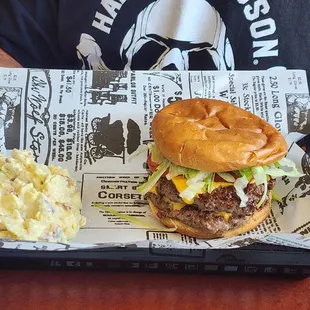 Double cheeseburger with everything &amp; potato salad for side