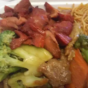 Beef with broccoli, teriyaki chicken, and lo mein