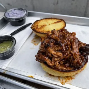 a pulled pork sandwich on a bun