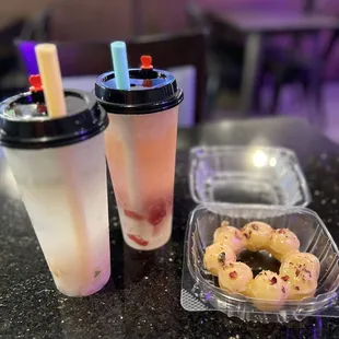 Sparkling teas and a lychee rose Mochidonut