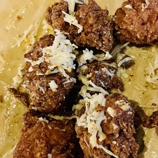 What&apos;s left of the 16 count garlic Parmesan boneless chicken wings. Yummy!