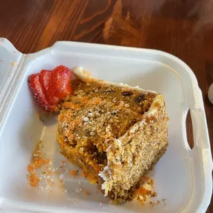 Carrot cake missing a bite