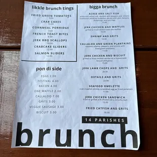 Brunch menu
