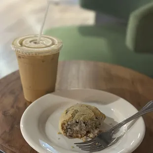 Blueberry scone (warmed) and a maple brown sugar latte