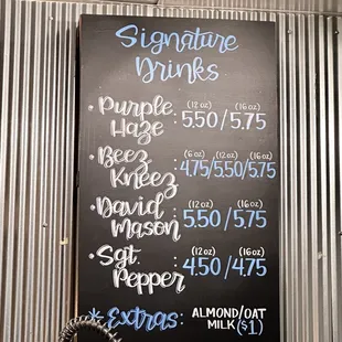 a menu on a blackboard