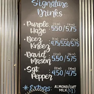 Signature Drinks Menu
