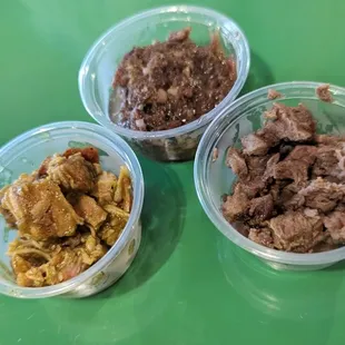 Meat Samples. Culichi left, Cabeza center, Asada right.