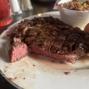 Ribeye Medium, loaded mashed potatoes and roll