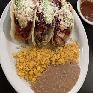 Tacos: Fish Taco, fried fish tacos, shrimp