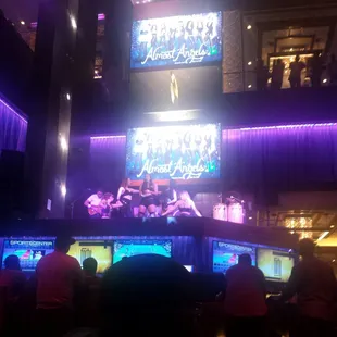 a group of people playing a video game