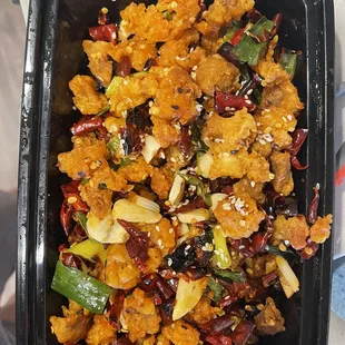 G17 Sichuan Crispy Dry Pepper Chicken. Fried nicely but the amount of peppers was INSANE. Tasty BUT SPICY!