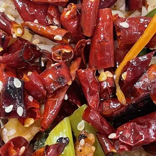 This is just a small portion of the extra chilis I removed. I like spicy but this was a lot of peppers!! A LOT!