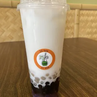 Coconut milk with boba, crystal boba, and taro boba