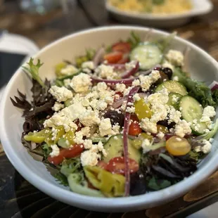 Greek salad was fresh and delicious