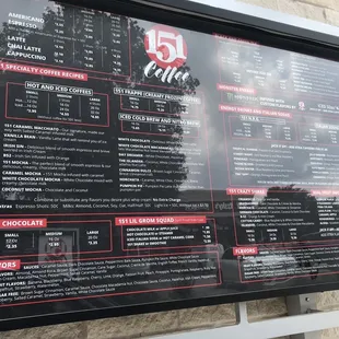 the menu on the outside of the building