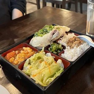 poached ranch chicken with scallion infused oil bento