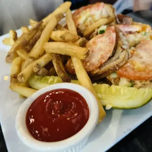 Tuna melt sandwich with fries