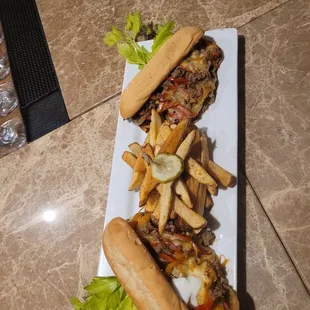 two hot dogs and french fries