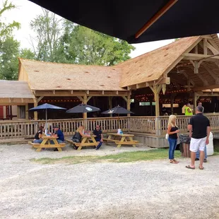 Covered seating and band