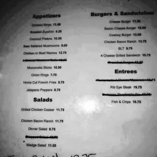 the menu for burgers and sandwiches