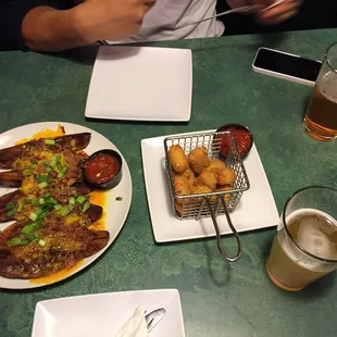 Potato skins and deep fried mac n cheese