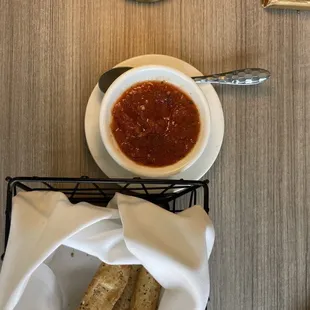 Complimentary bread and dip