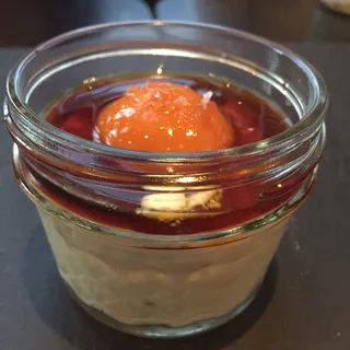 Riesling poached apricots, Greek yogurt, cardamom, micro-basil